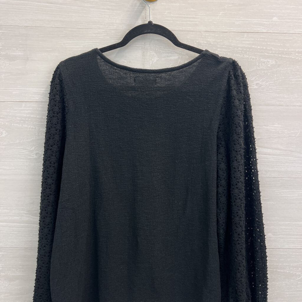 Madewell Black Textured Long Sleeve Top Large