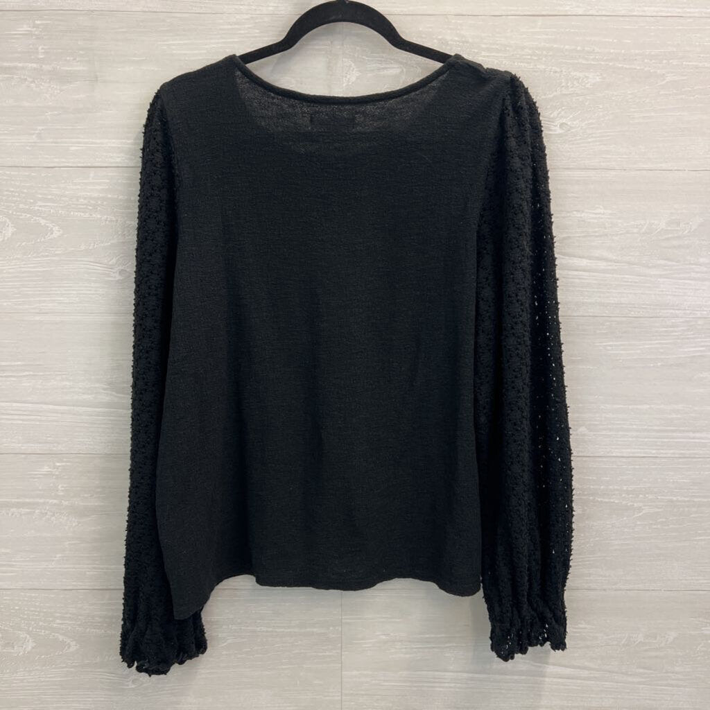 Madewell Black Textured Long Sleeve Top Large