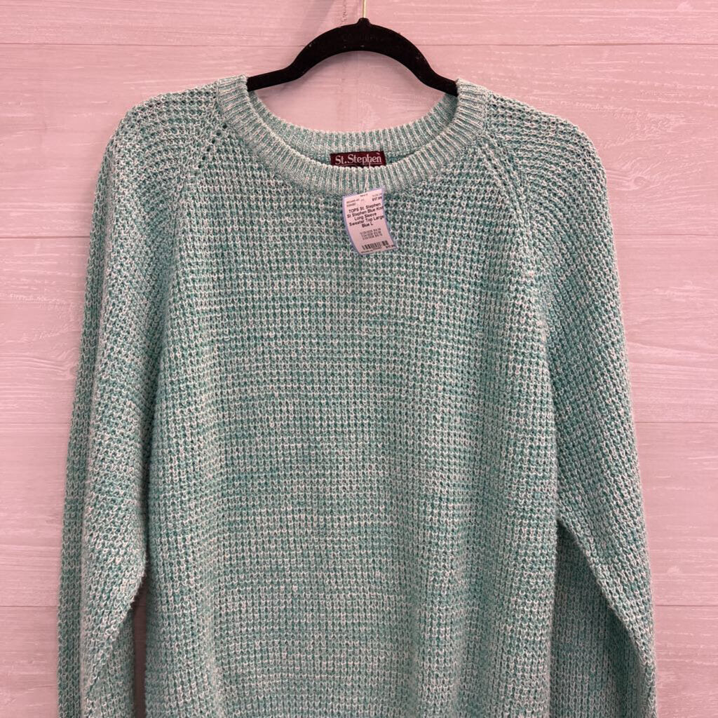 St Stephen Blue Knit Long Sleeve Sweater Top Large