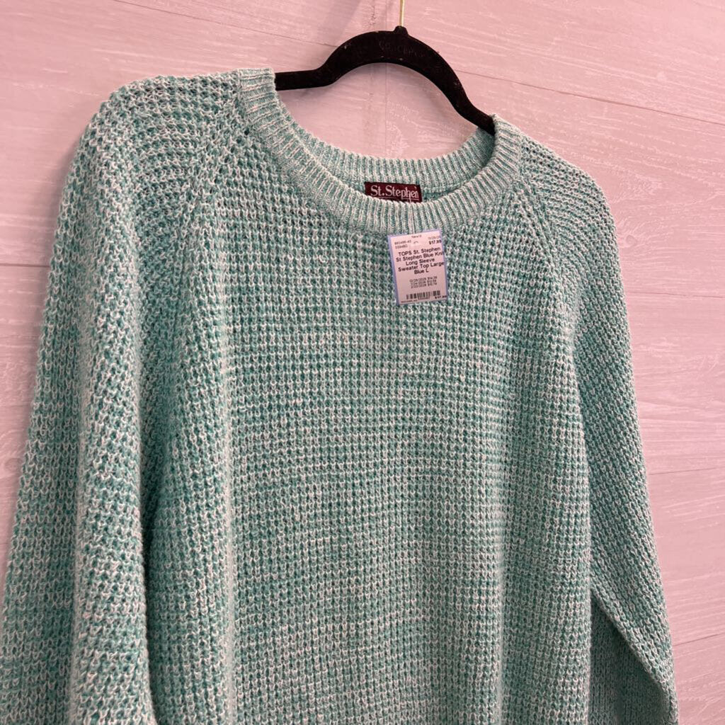 St Stephen Blue Knit Long Sleeve Sweater Top Large