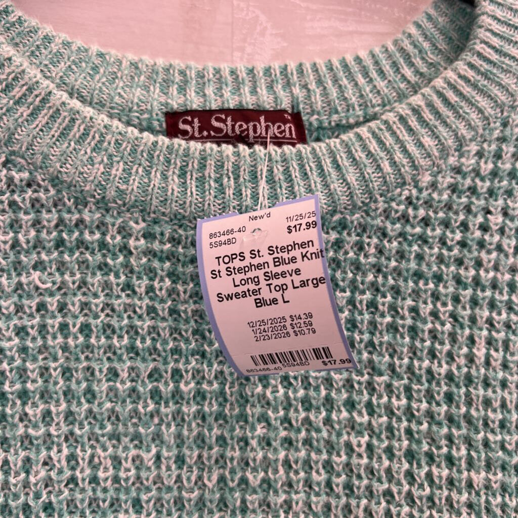 St Stephen Blue Knit Long Sleeve Sweater Top Large