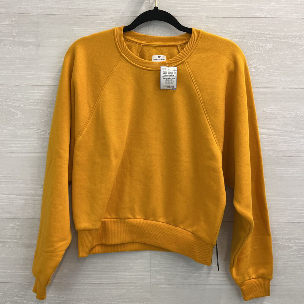 Wear It To Heart Yellow Cropped Crewneck Sweatshirt Small
