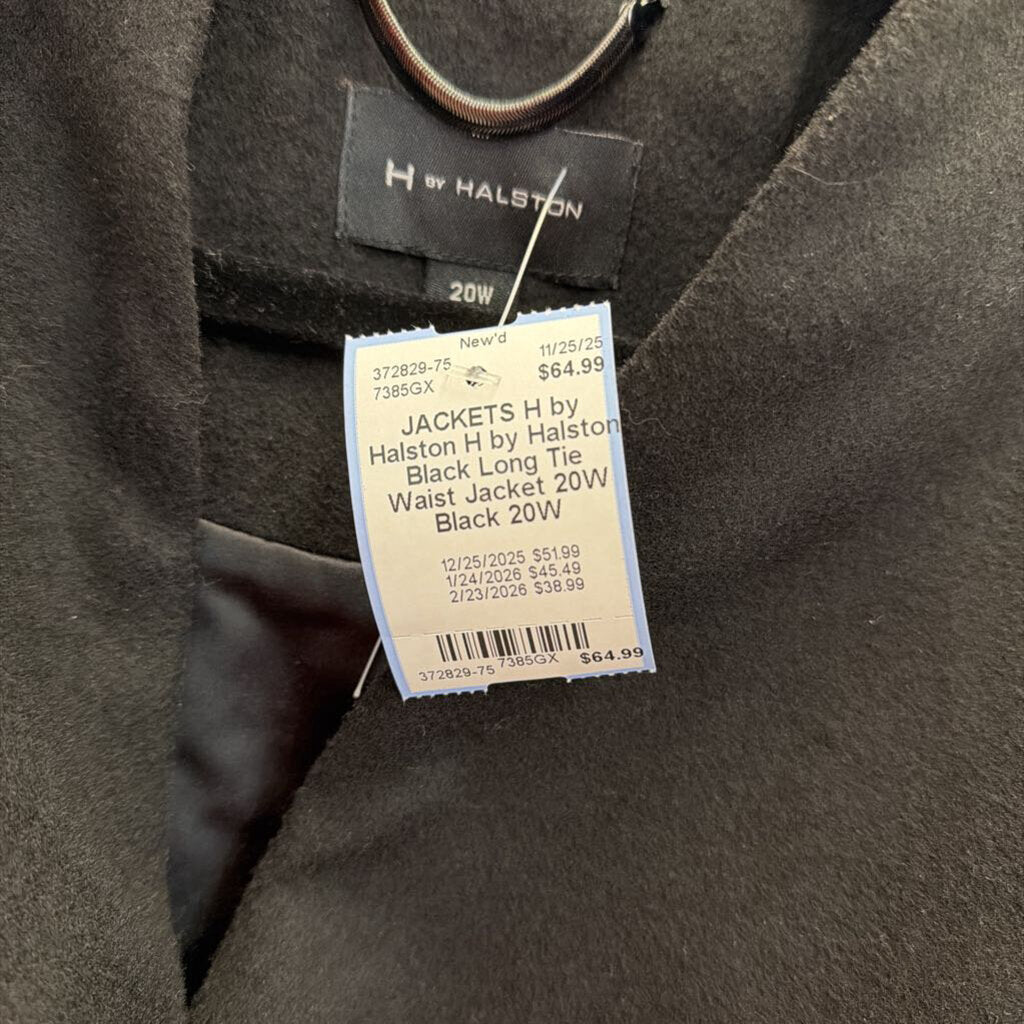 H by Halston Black Long Tie Waist Jacket 20W