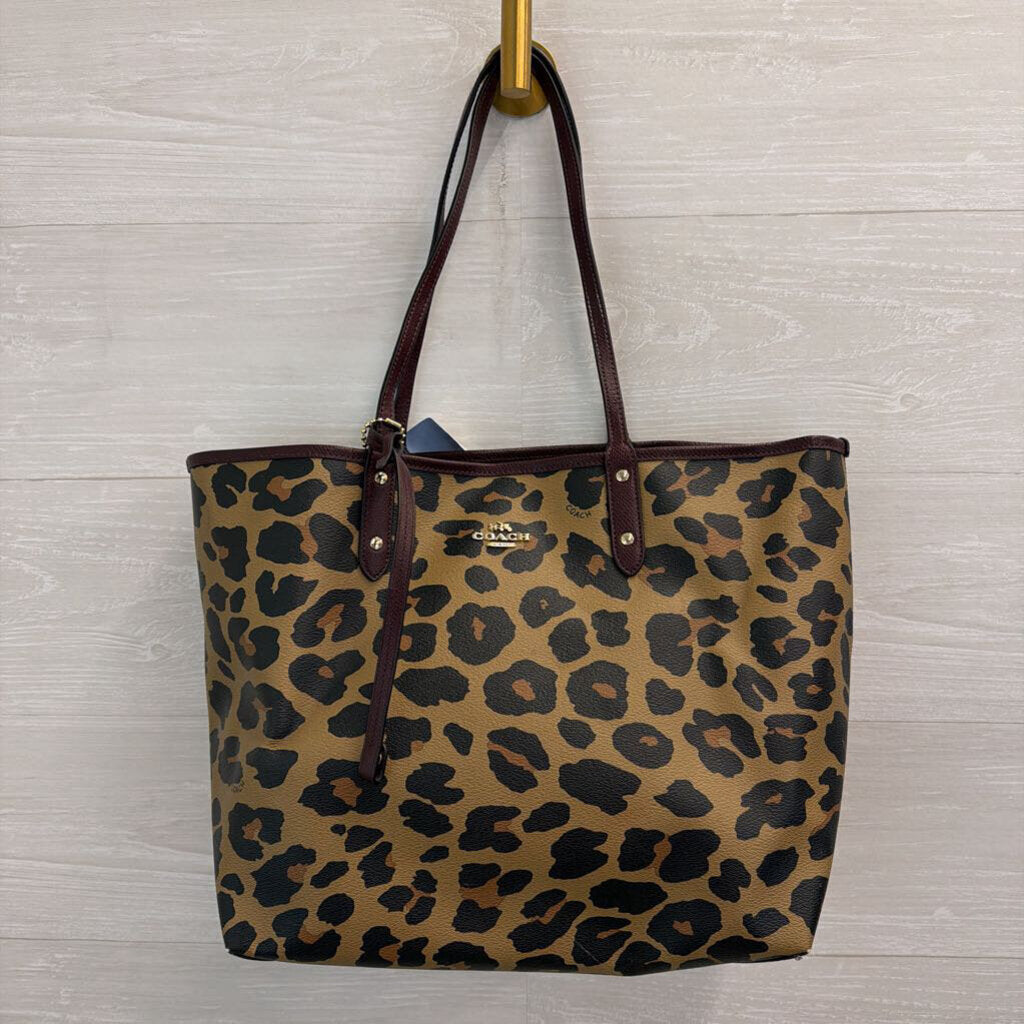 Coach Reversible Leopard Print/ Burgundy Tote Purse