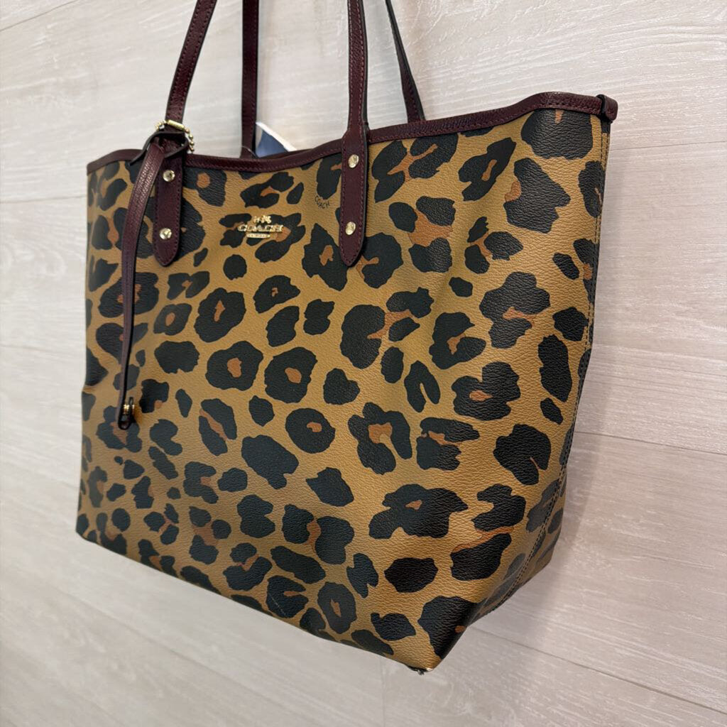 Coach Reversible Leopard Print/ Burgundy Tote Purse