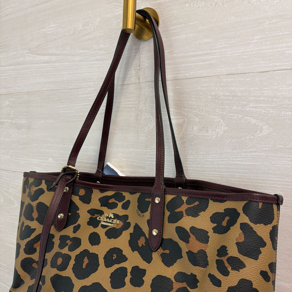 Coach Reversible Leopard Print/ Burgundy Tote Purse