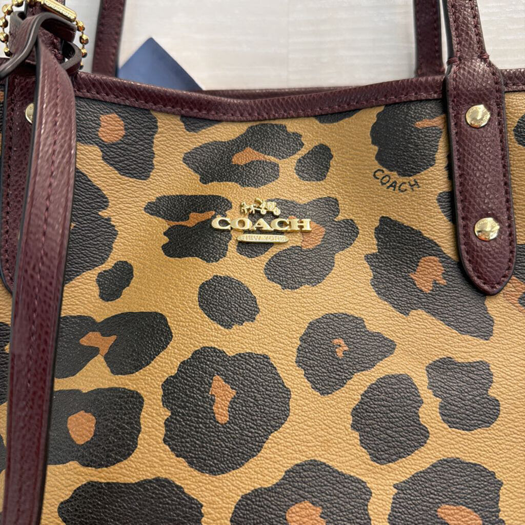 Coach Reversible Leopard Print/ Burgundy Tote Purse