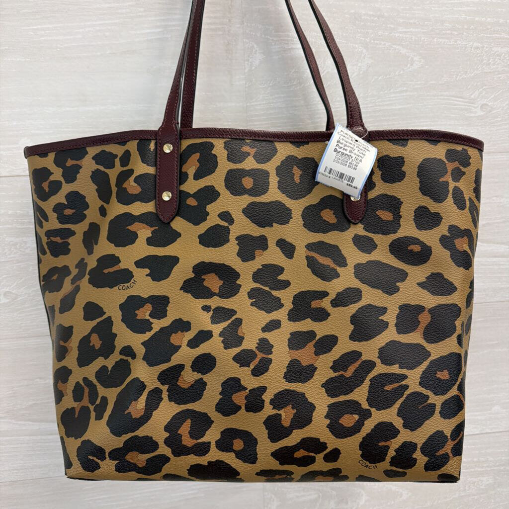 Coach Reversible Leopard Print/ Burgundy Tote Purse