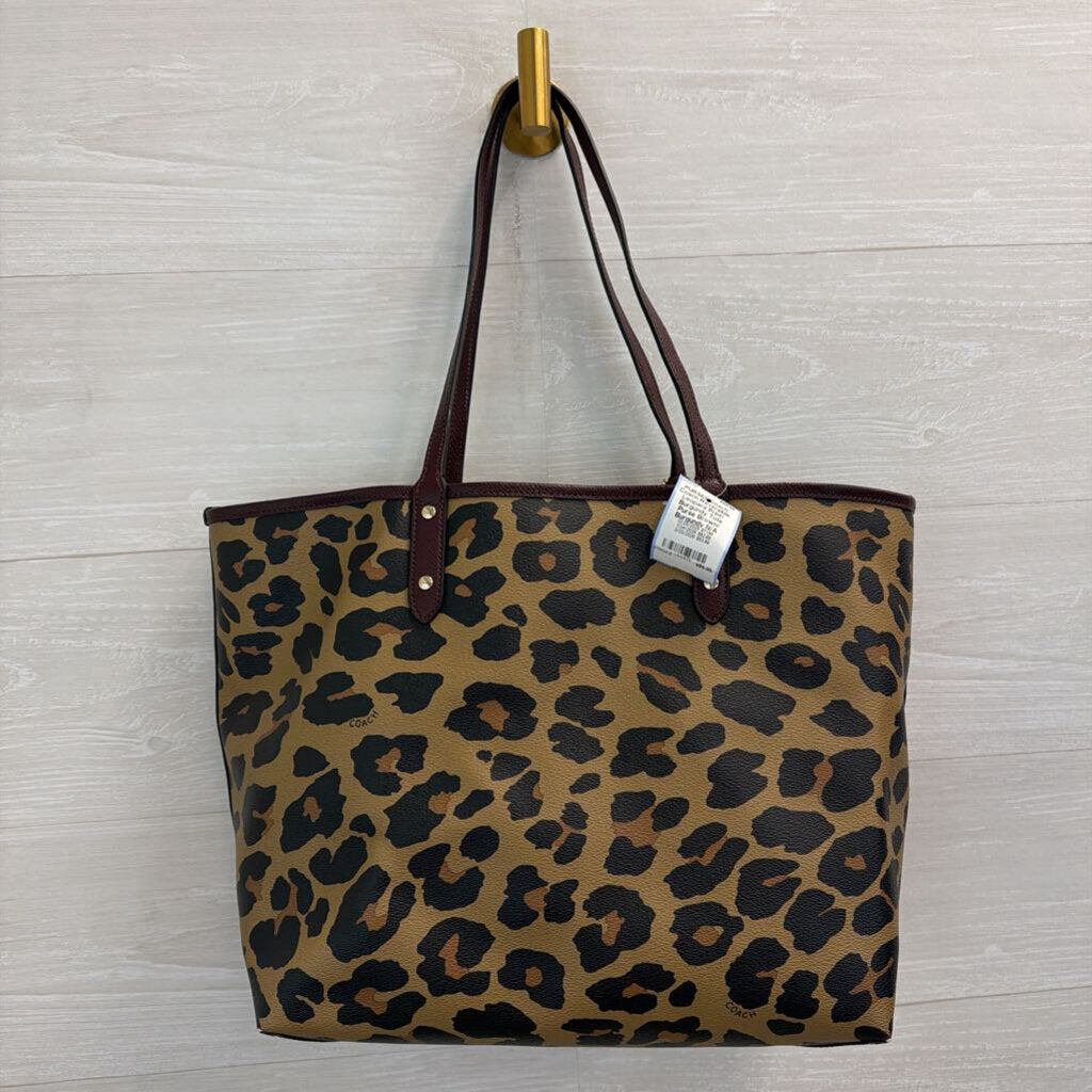 Coach Reversible Leopard Print/ Burgundy Tote Purse