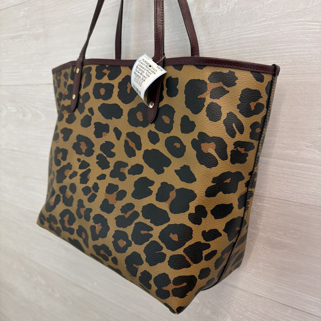 Coach Reversible Leopard Print/ Burgundy Tote Purse