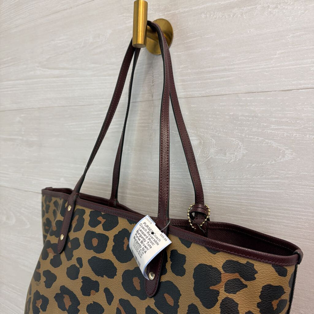 Coach Reversible Leopard Print/ Burgundy Tote Purse