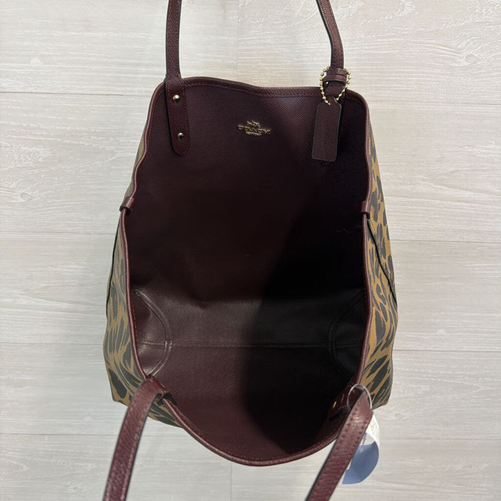 Coach Reversible Leopard Print/ Burgundy Tote Purse