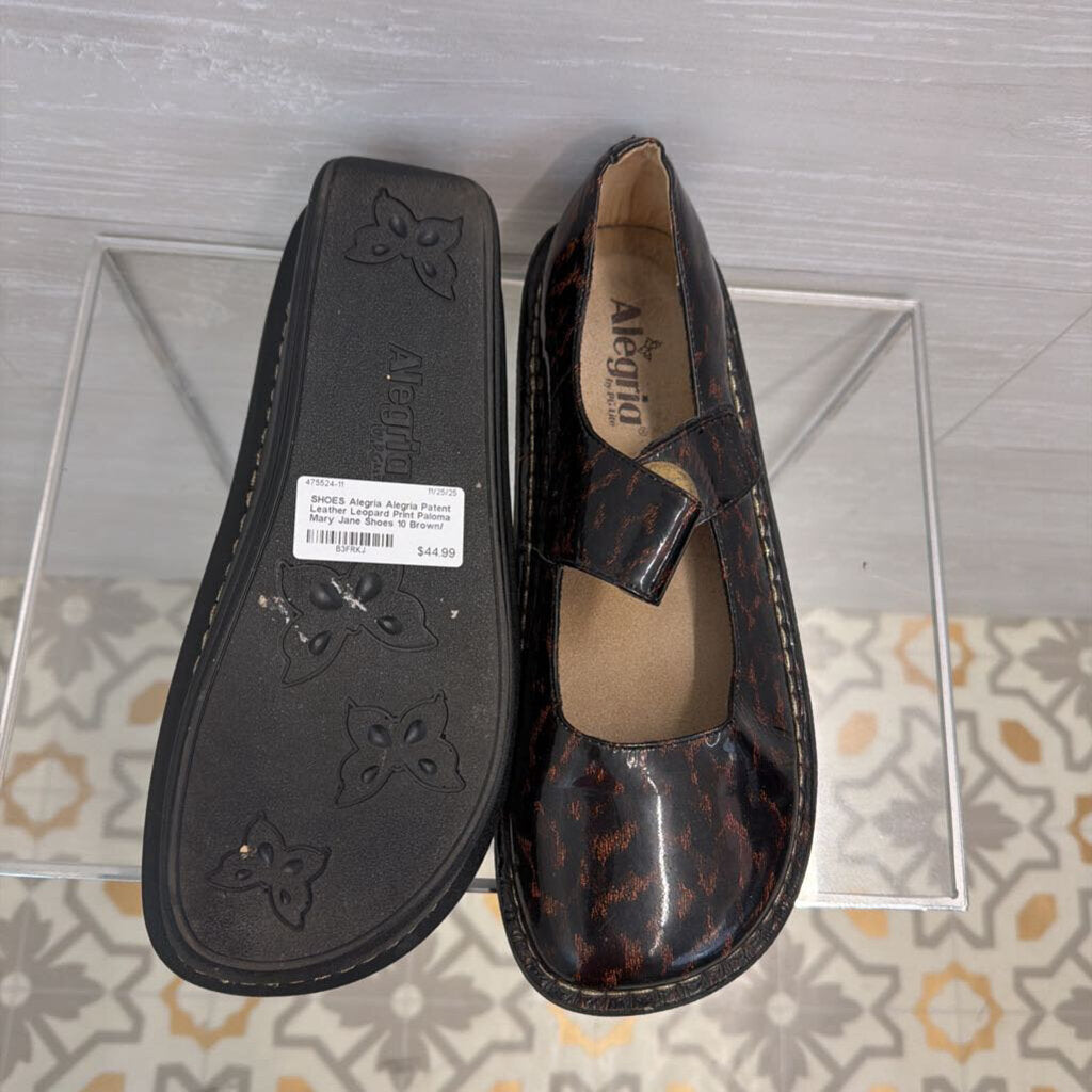 Alegria Patent Leather Leopard Print Paloma Mary Jane Shoes 10