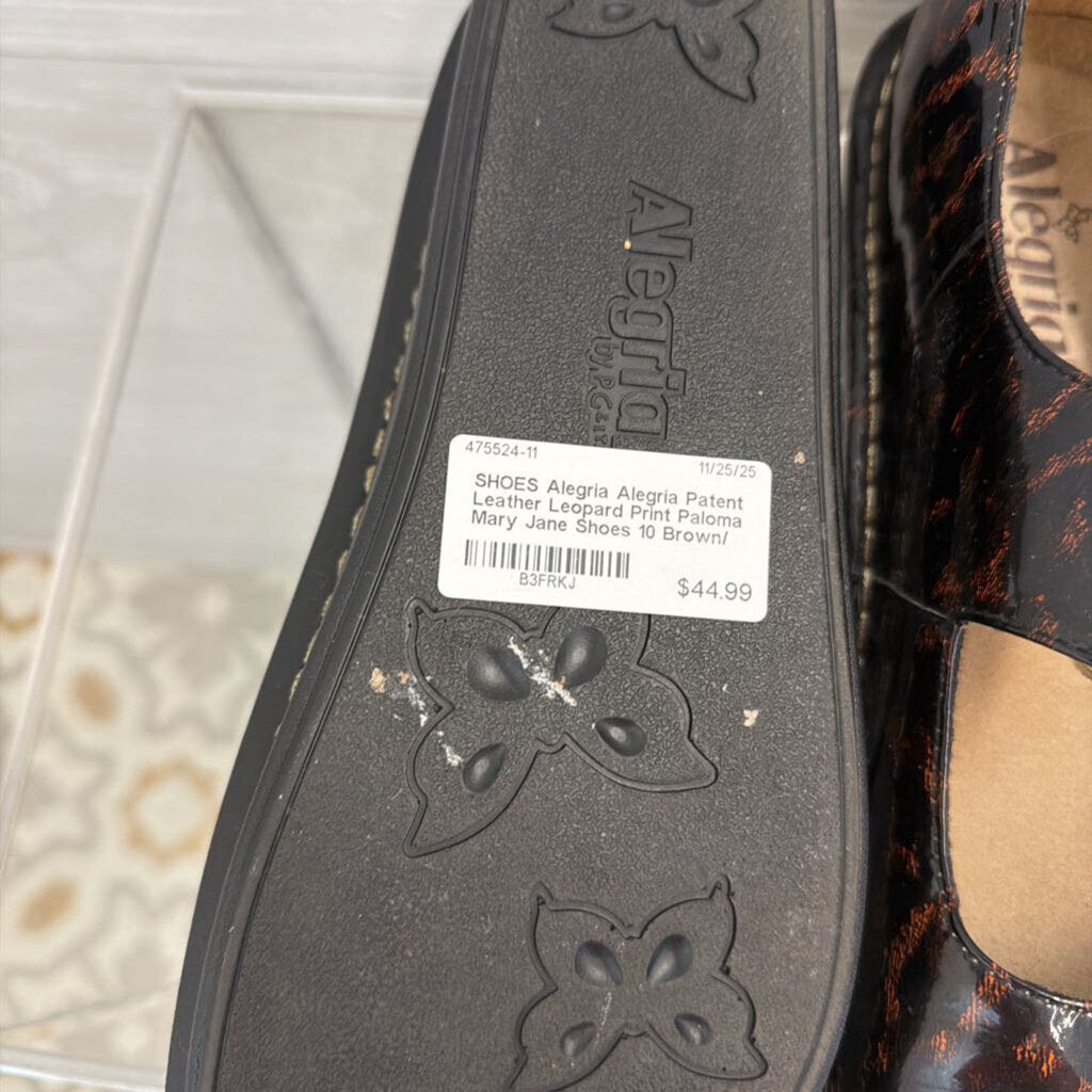 Alegria Patent Leather Leopard Print Paloma Mary Jane Shoes 10