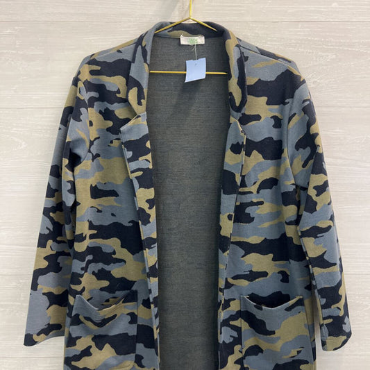 Jade Grey/ Blue/ Green Camo Print Open Front Jacket Top Medium