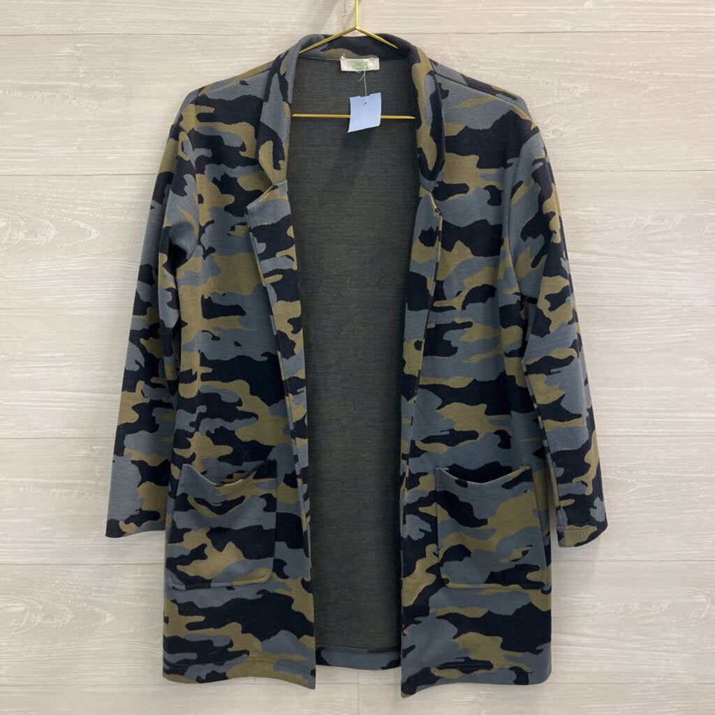Jade Grey/ Blue/ Green Camo Print Open Front Jacket Top Medium