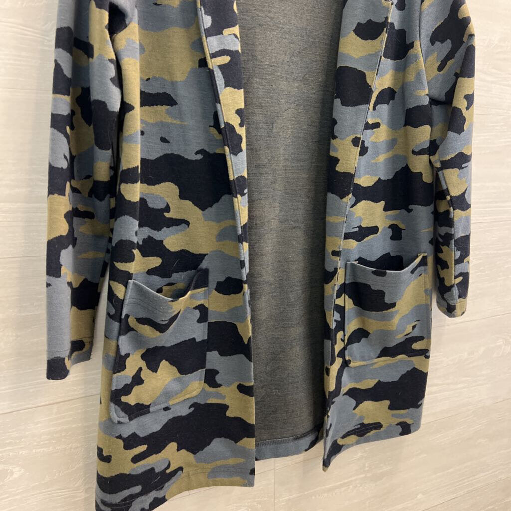 Jade Grey/ Blue/ Green Camo Print Open Front Jacket Top Medium