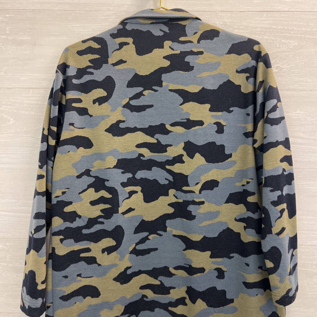 Jade Grey/ Blue/ Green Camo Print Open Front Jacket Top Medium