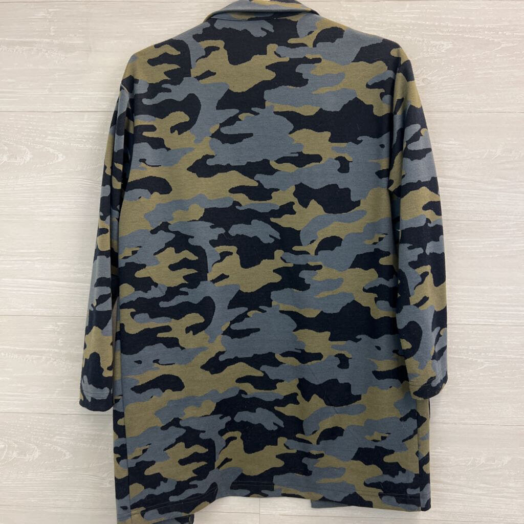 Jade Grey/ Blue/ Green Camo Print Open Front Jacket Top Medium