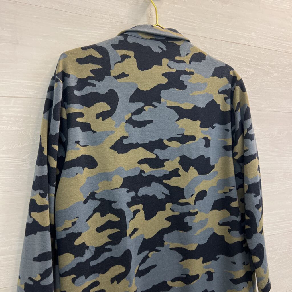 Jade Grey/ Blue/ Green Camo Print Open Front Jacket Top Medium