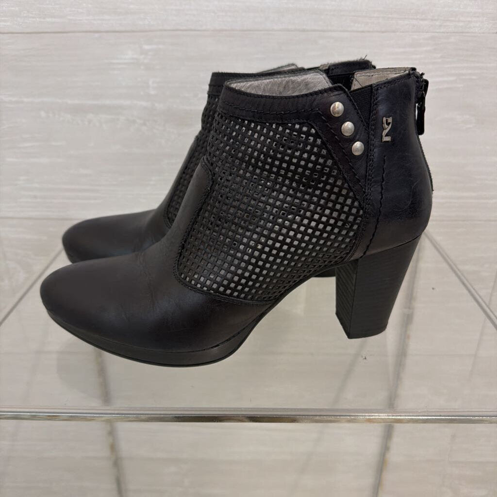 Nero Giardini Black Leather Mesh Round Toe Ankle Boots 38