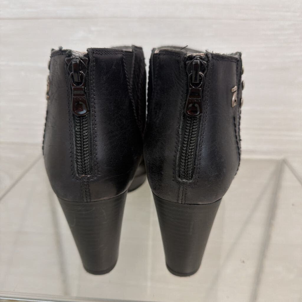 Nero Giardini Black Leather Mesh Round Toe Ankle Boots 38