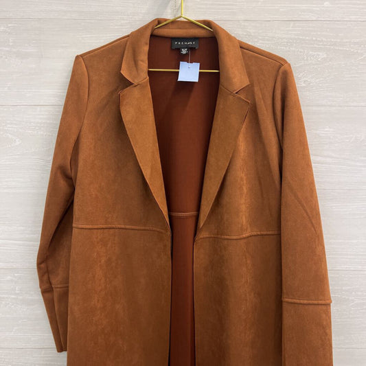 Premise Brown Suede Open Front Long Jacket Medium