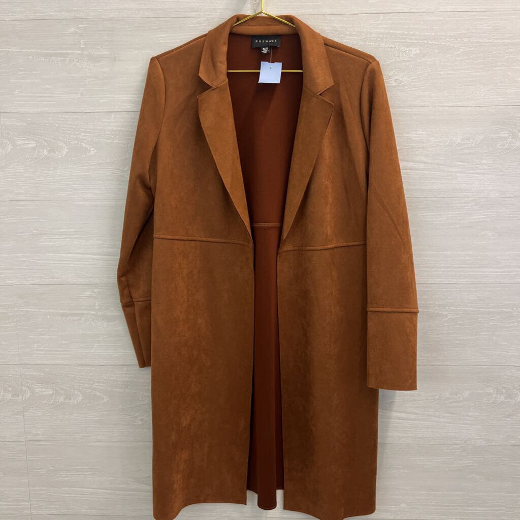 Premise Brown Suede Open Front Long Jacket Medium