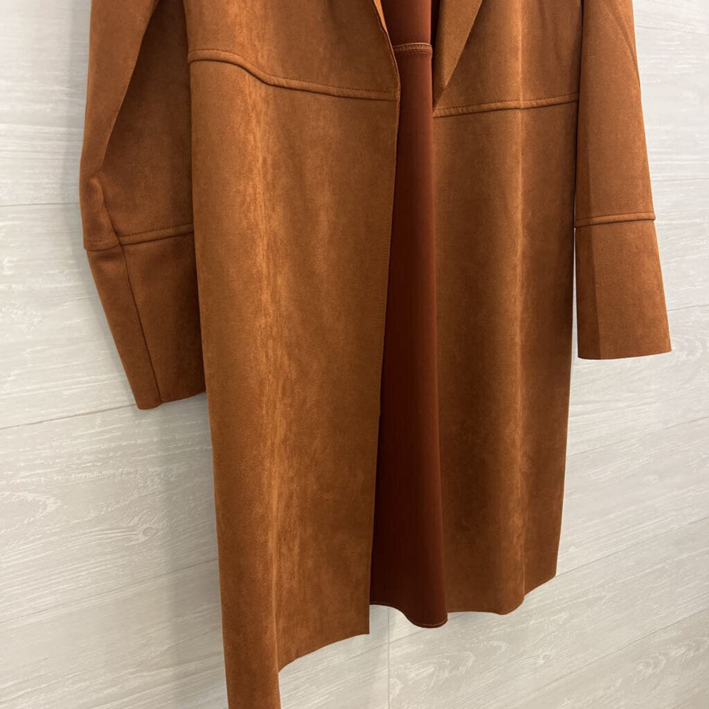 Premise Brown Suede Open Front Long Jacket Medium