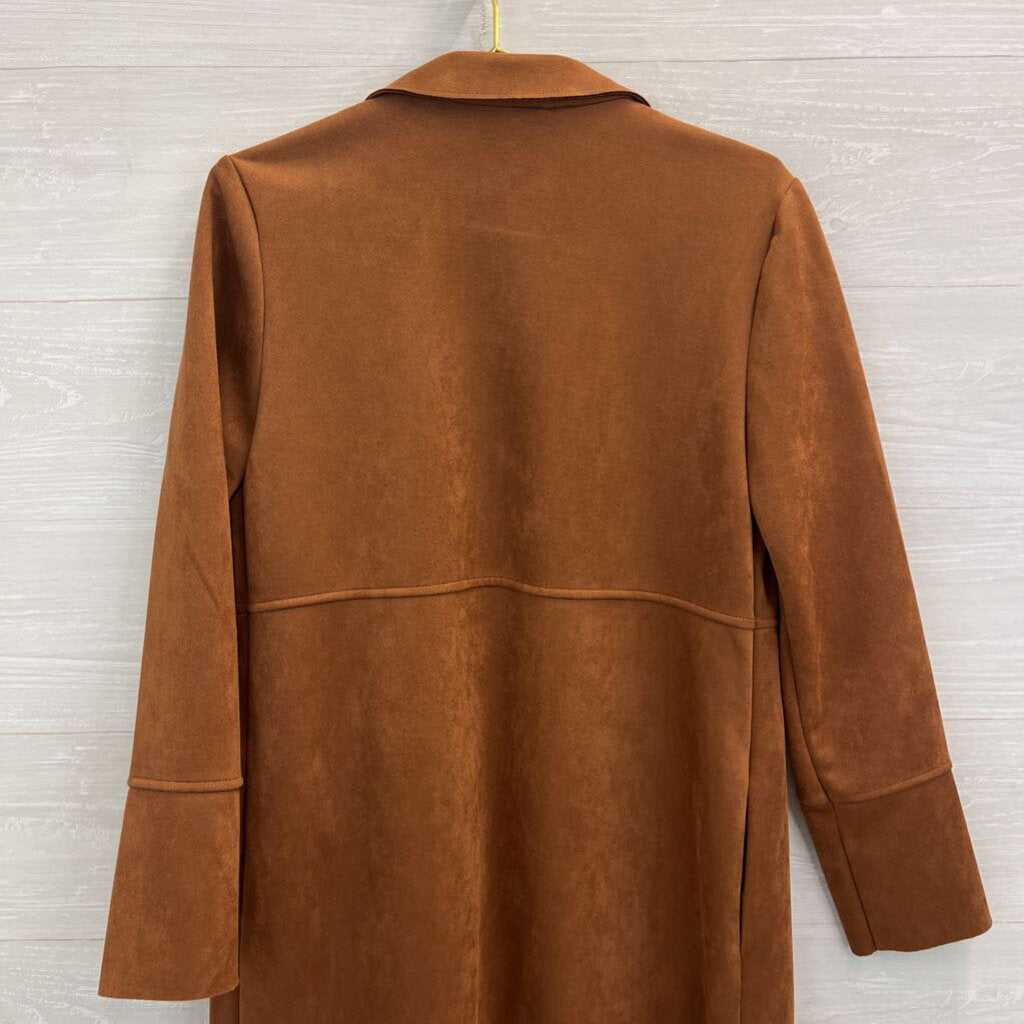 Premise Brown Suede Open Front Long Jacket Medium