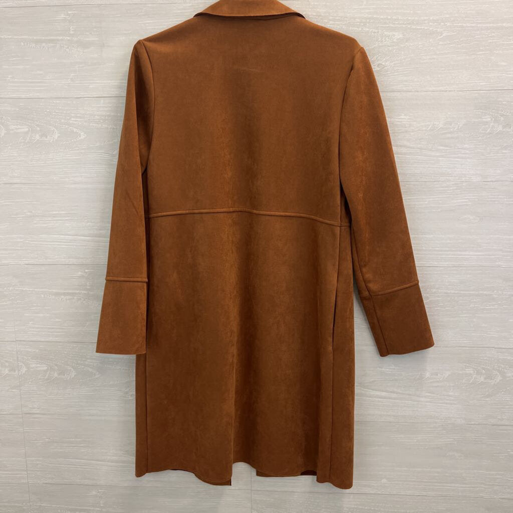 Premise Brown Suede Open Front Long Jacket Medium