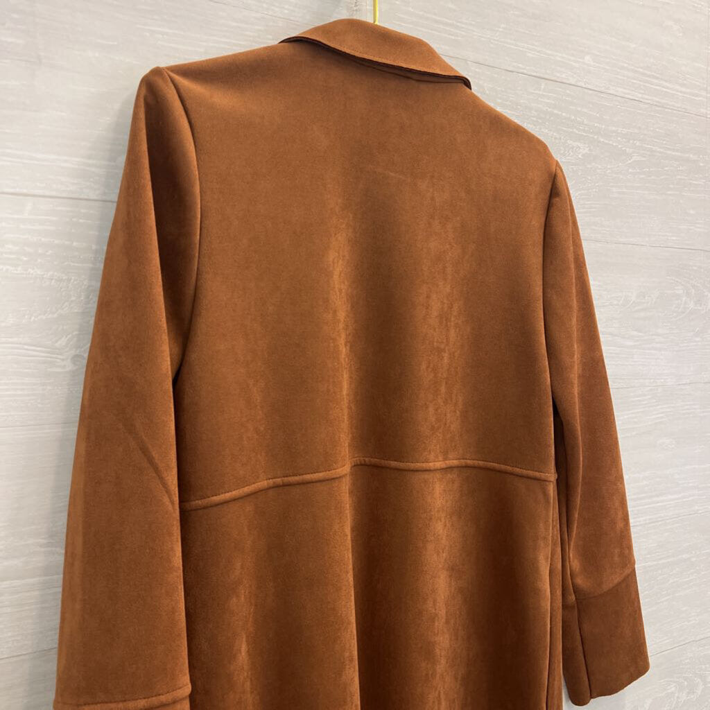 Premise Brown Suede Open Front Long Jacket Medium