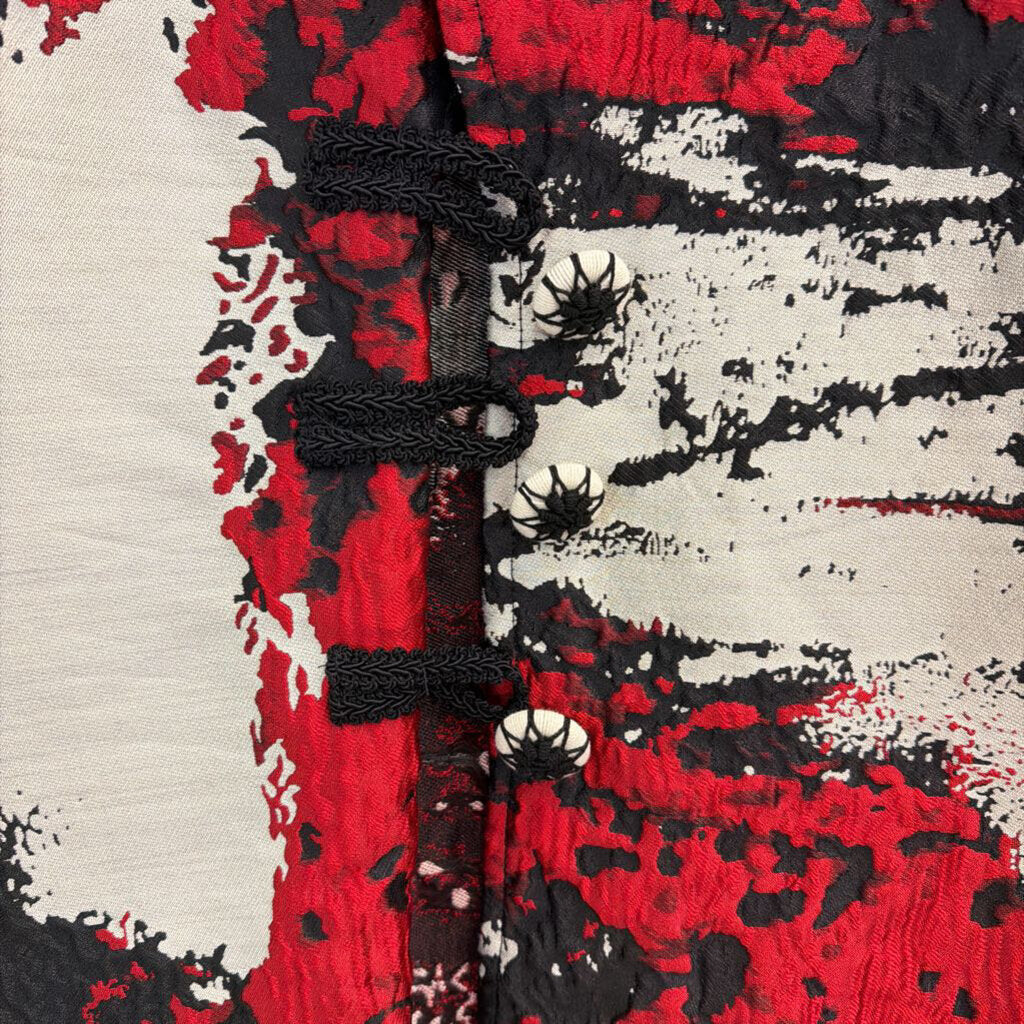 Viviana Gabeiras Red/ Grey Print Long Button Front Jacket Small