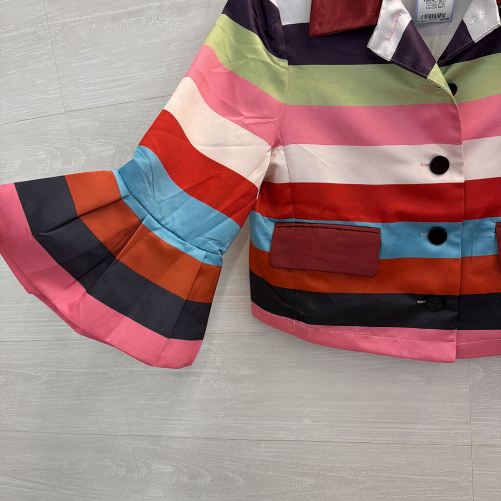 Stylewe Multi Color Striped Jacket Top/ Yellow Tulle Midi Skirt Set Small