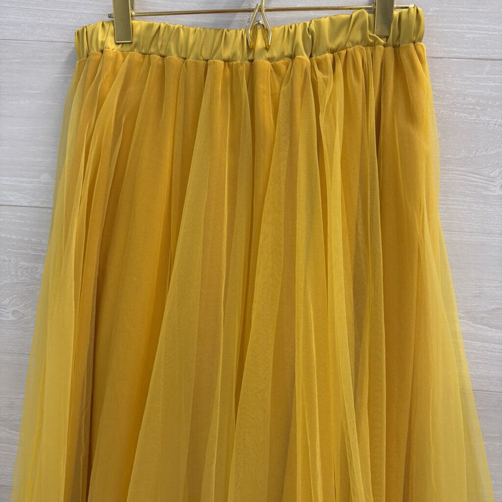 Stylewe Multi Color Striped Jacket Top/ Yellow Tulle Midi Skirt Set Small