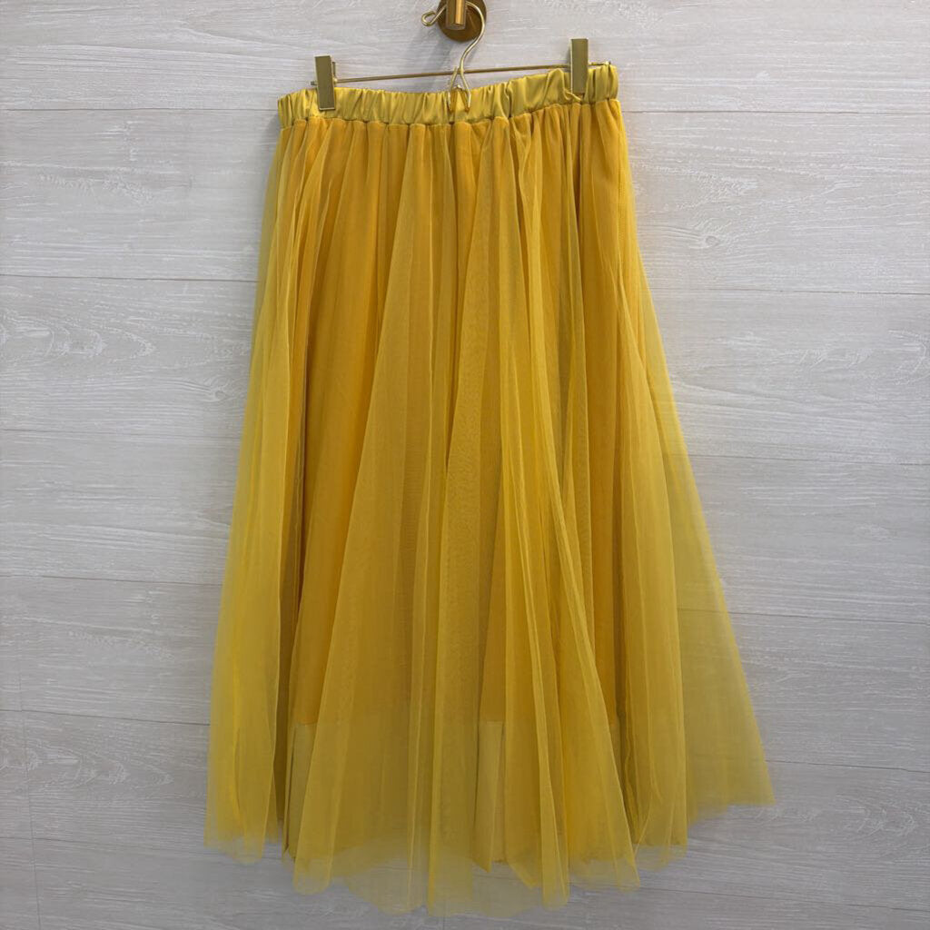 Stylewe Multi Color Striped Jacket Top/ Yellow Tulle Midi Skirt Set Small
