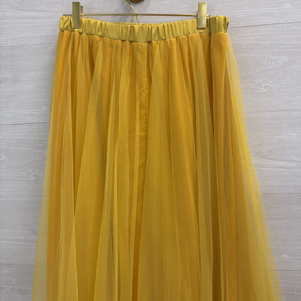 Stylewe Multi Color Striped Jacket Top/ Yellow Tulle Midi Skirt Set Small