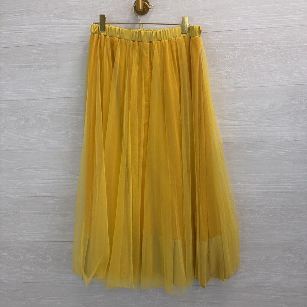 Stylewe Multi Color Striped Jacket Top/ Yellow Tulle Midi Skirt Set Small