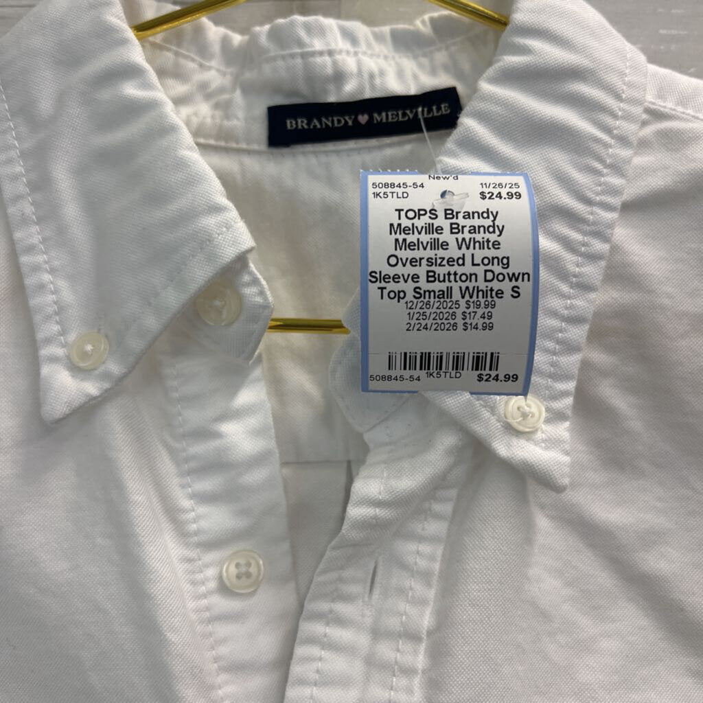 Brandy Melville White Oversized Long Sleeve Button Down Top Small