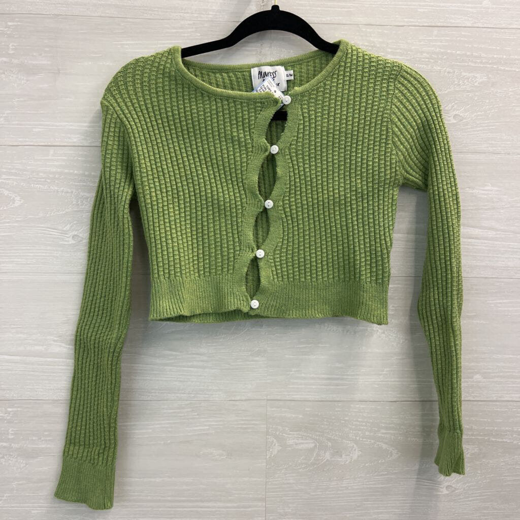 Princess Polly Green Knit Cropped Cardigan Sweater Small/ Medium