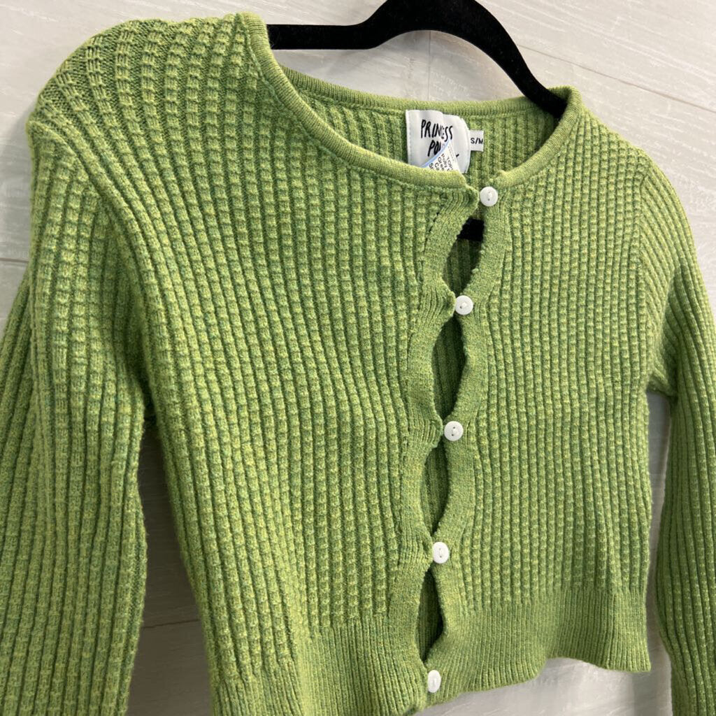 Princess Polly Green Knit Cropped Cardigan Sweater Small/ Medium
