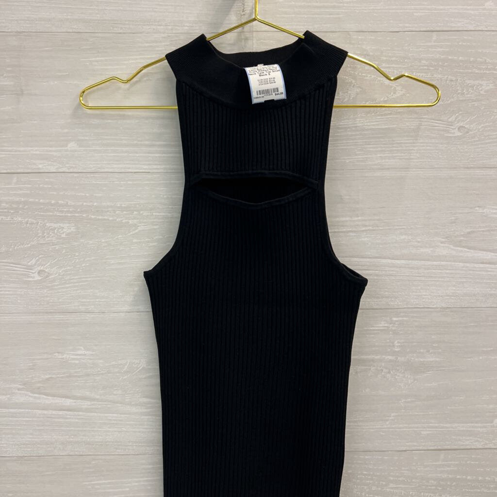 Cami Black Cut Out Front Ribbed Mock Neck Tank Top Small