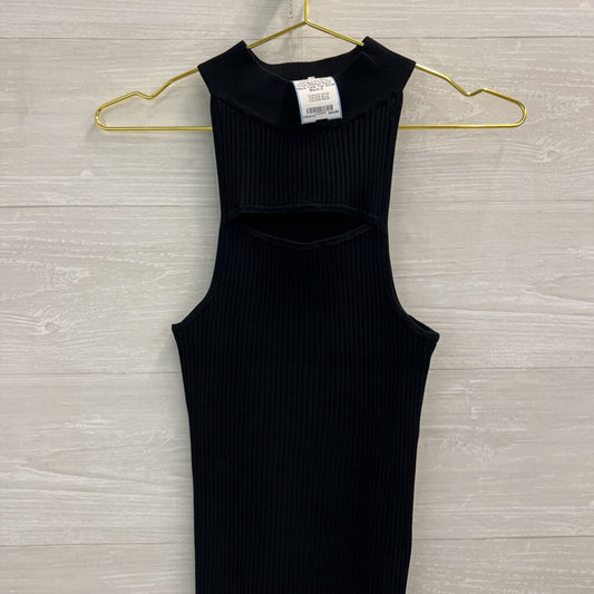 Cami Black Cut Out Front Ribbed Mock Neck Tank Top Small