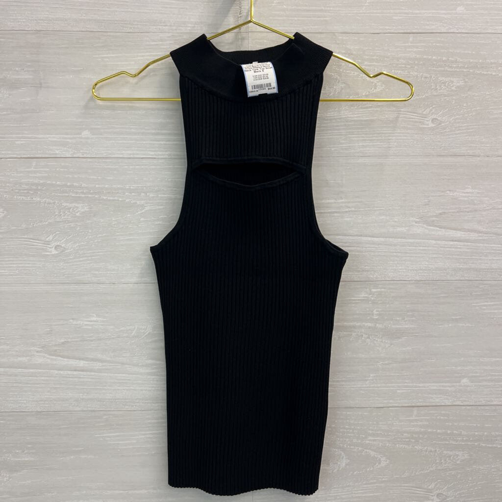 Cami Black Cut Out Front Ribbed Mock Neck Tank Top Small