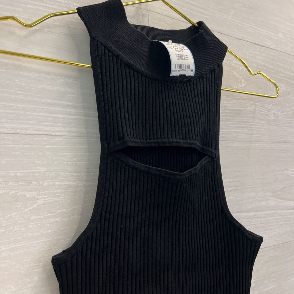Cami Black Cut Out Front Ribbed Mock Neck Tank Top Small