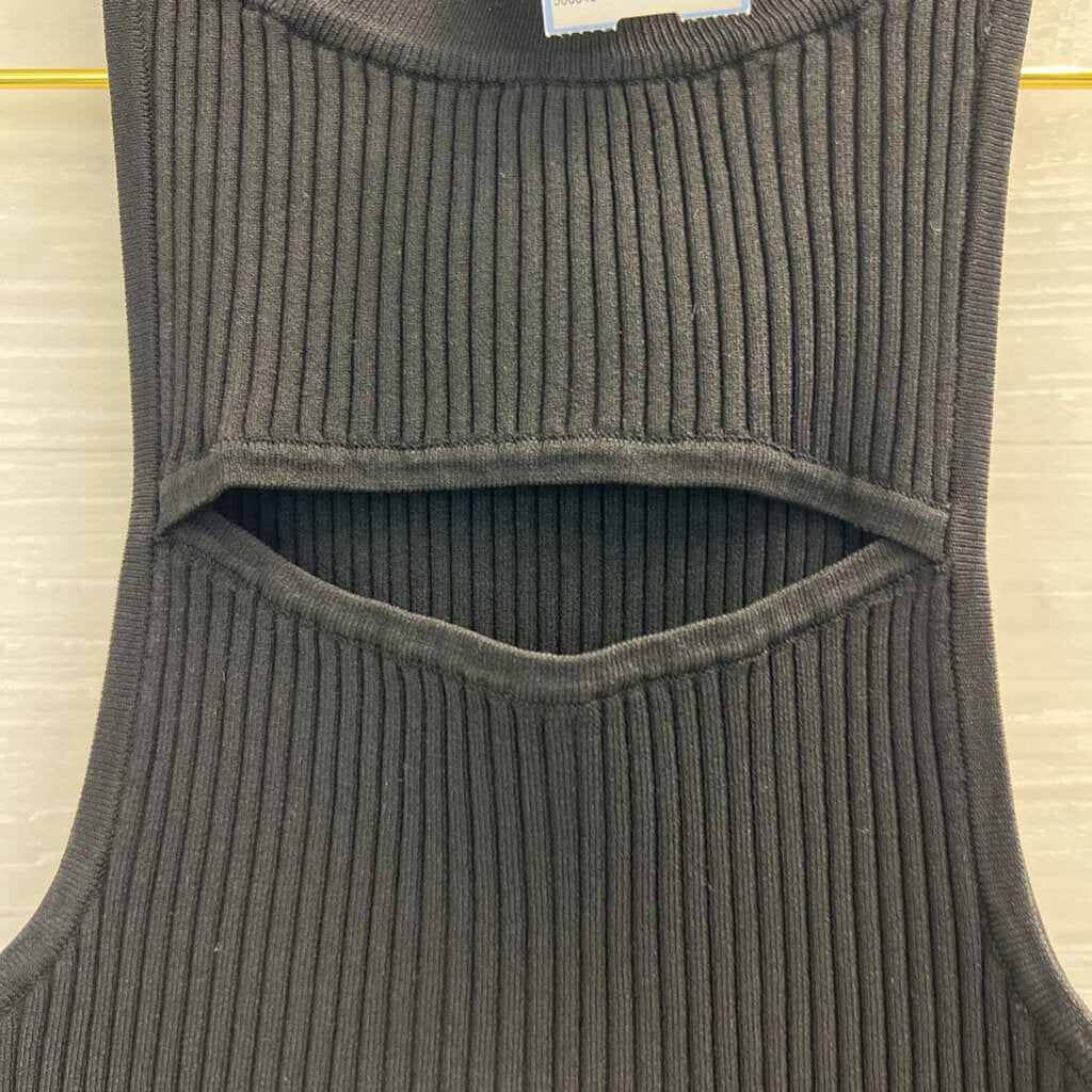 Cami Black Cut Out Front Ribbed Mock Neck Tank Top Small
