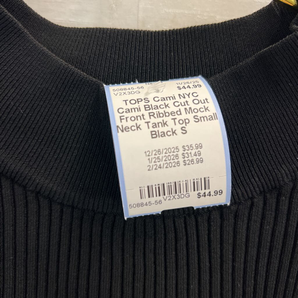 Cami Black Cut Out Front Ribbed Mock Neck Tank Top Small