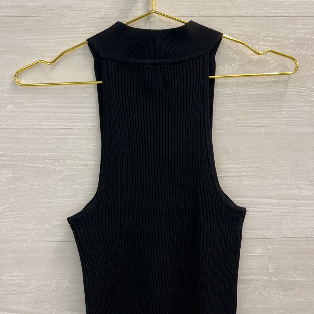 Cami Black Cut Out Front Ribbed Mock Neck Tank Top Small