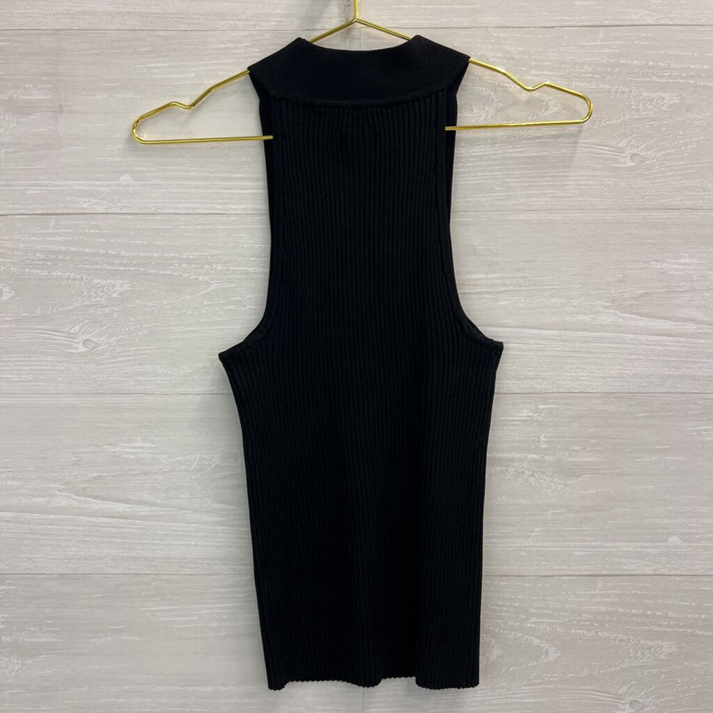 Cami Black Cut Out Front Ribbed Mock Neck Tank Top Small