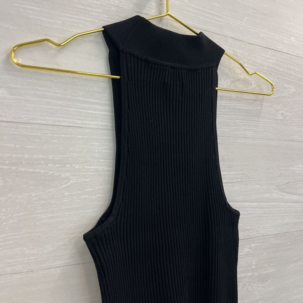 Cami Black Cut Out Front Ribbed Mock Neck Tank Top Small